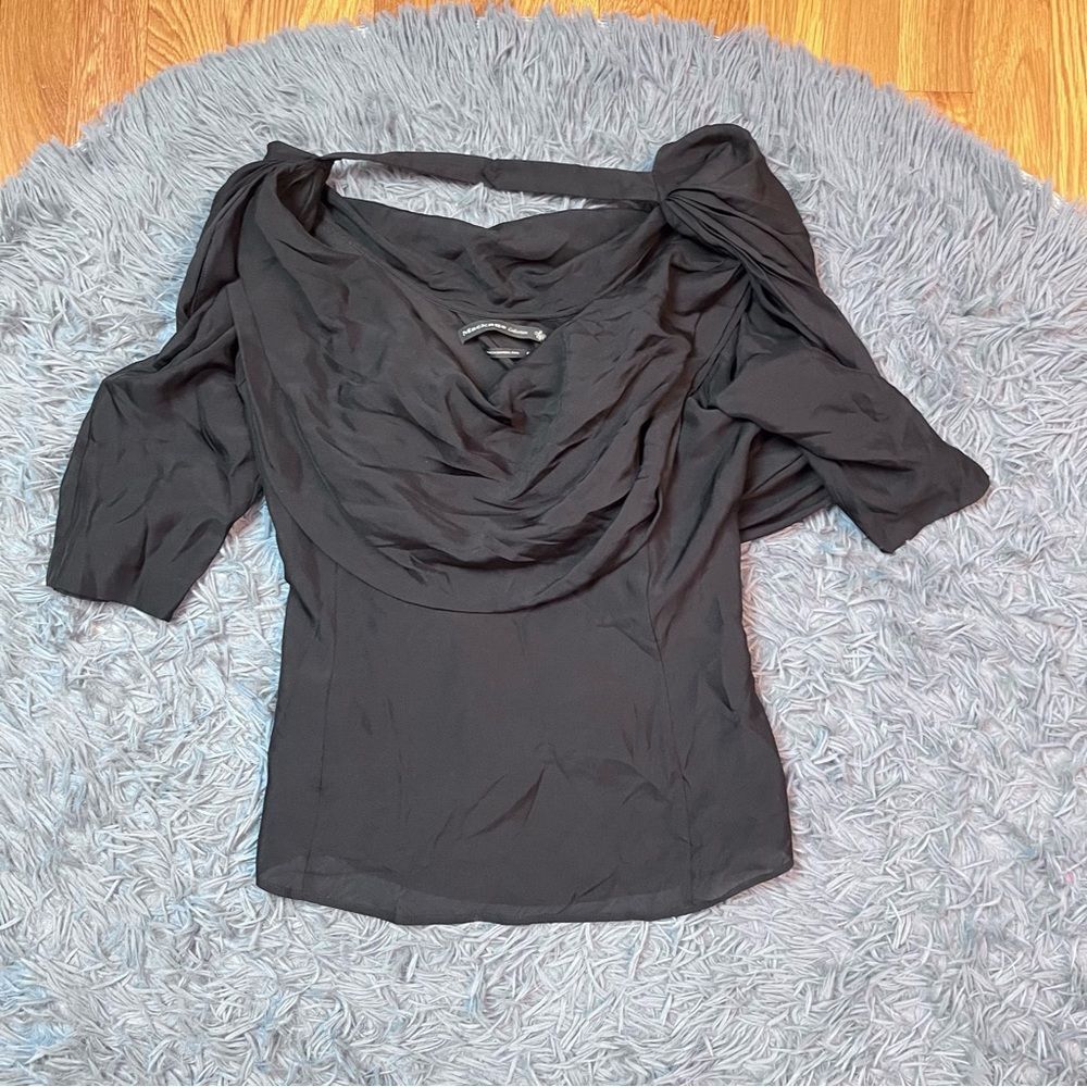 Mackage Collection Black Silk Blouse Draped Cowl Neck Size 6